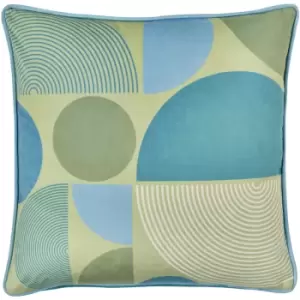 Image of Fusion - Ingo Geometric Print Velvet Piped Edge Filled Cushion, Green, 43 x 43 Cm