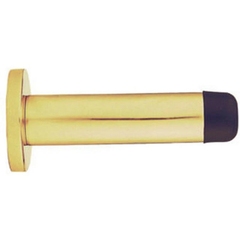 Image of Loops Rubber Tipped Doorstop Cylinder with Rose Wall Mounted 70mm Polished Brass Metallics
