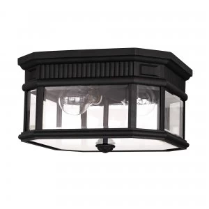 Image of 2 Light Outdoor Flush Ceiling Light Black IP44, E27