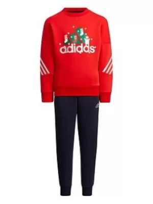 Image of Boys, adidas Kids Unisex Lk Holiday Set, Red/Navy, Size 7-8 Years