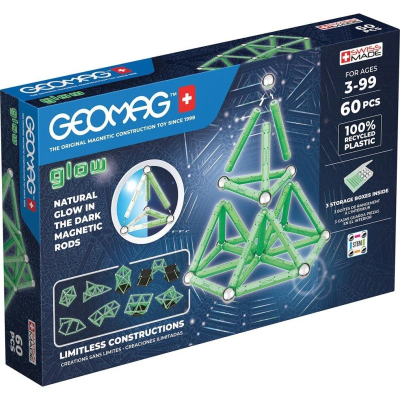 Image of Geomag Glow Recycled Plastic Magnetic Shapes - 60 Pieces, Multi 338
