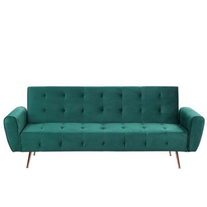 Image of Beliani Sofa Bed 3 Seater Selnes Velvet Emerald Green