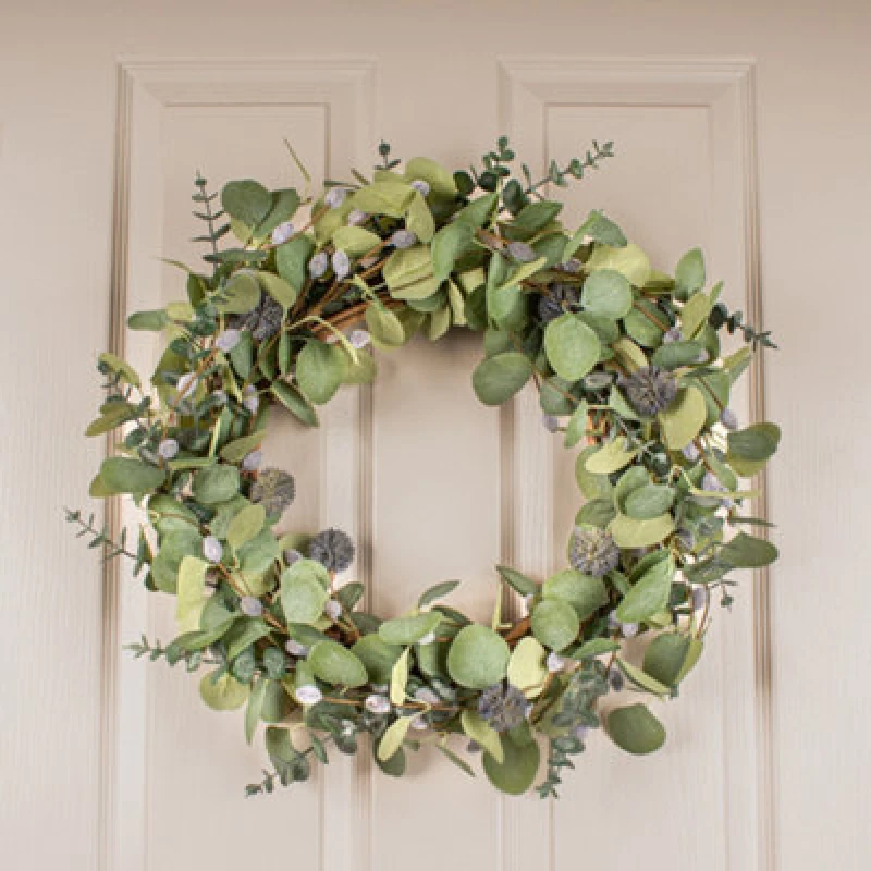 Image of Artificial Eucalyptus and Pussy Willow Wreath
