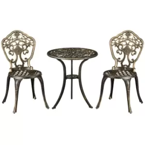 Image of Outsunny 3 Piece Cast Aluminium Garden Bistro Set for 2 with Parasol Hole, Outdoor Coffee Table Set, Two Armless Chairs and Round Coffee Table
