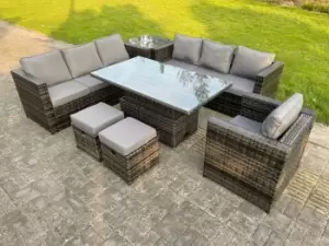 Image of Fimous 7 Seater Outdoor Dark Grey Rattan Lounge Complete Sofa Set with Side Table, 2 Stools and Big Footstool