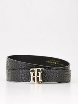 Image of Tommy Hilfiger Logo Croc Skinny Belt 2.5 - Black