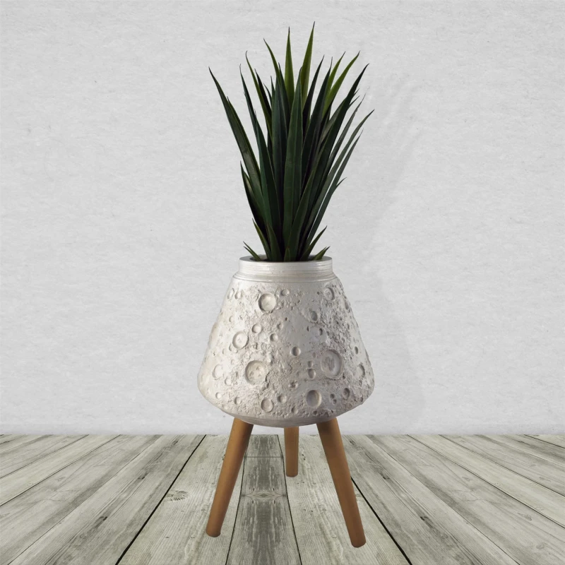 Image of Leaf Moon White Planter with Stand White
