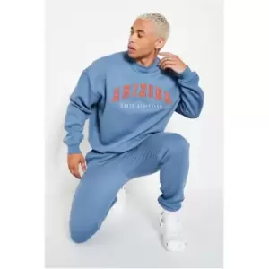 Image of I Saw It First Dusty Blue Mens Embroidered Arizona Heavyweight Fleeceback Sweat - Blue