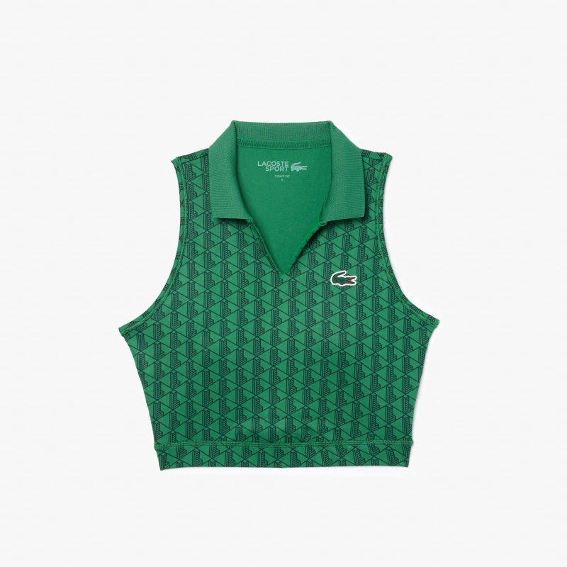 Image of Lacoste Monogram Print Stretch Sports Bra - Green Green XS