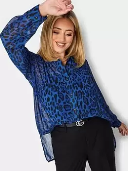 Image of Yours Animal Boyfriend Shirt, Blue, Size 24, Women