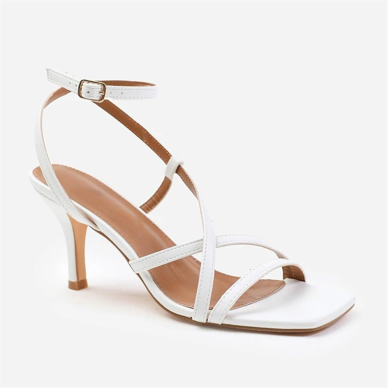 Image of Where's That From 'Austin' Multi Strap Cross Over Mid Heels White