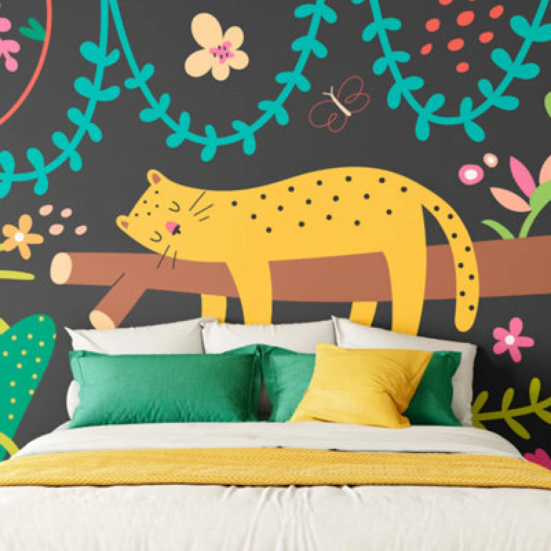 Image of Origin Murals Sleeping Jungle Leopard Black Matt Smooth Paste The Wall 300Cm Wide X 240Cm High