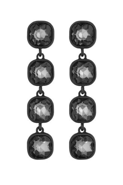 Image of Jet Black Diamond Cushion Linear Drop Earrings