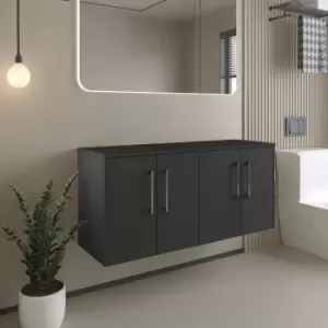 Image of Juno Wall Hung 4-Door Vanity Unit with Worktop 1200mm Wide - Graphite Grey - Hudson Reed