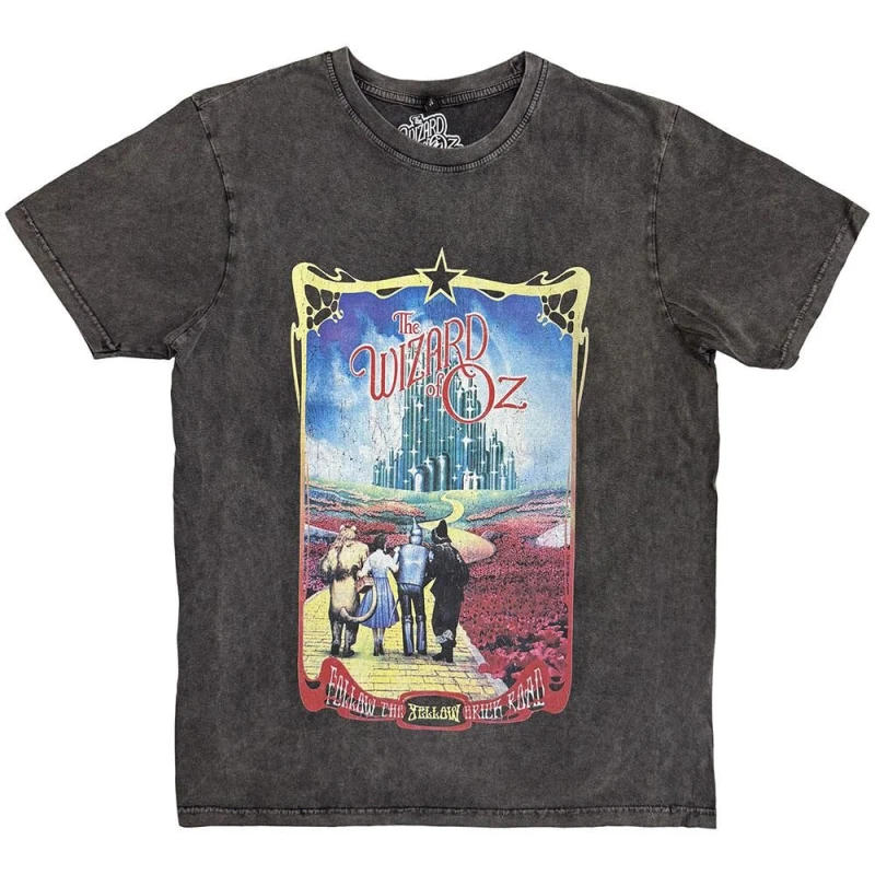 Image of The Wizard of Oz Mens Yellow Brick Road Stone Wash T-Shirt in Charcoal Size: Large Charcoal Male L