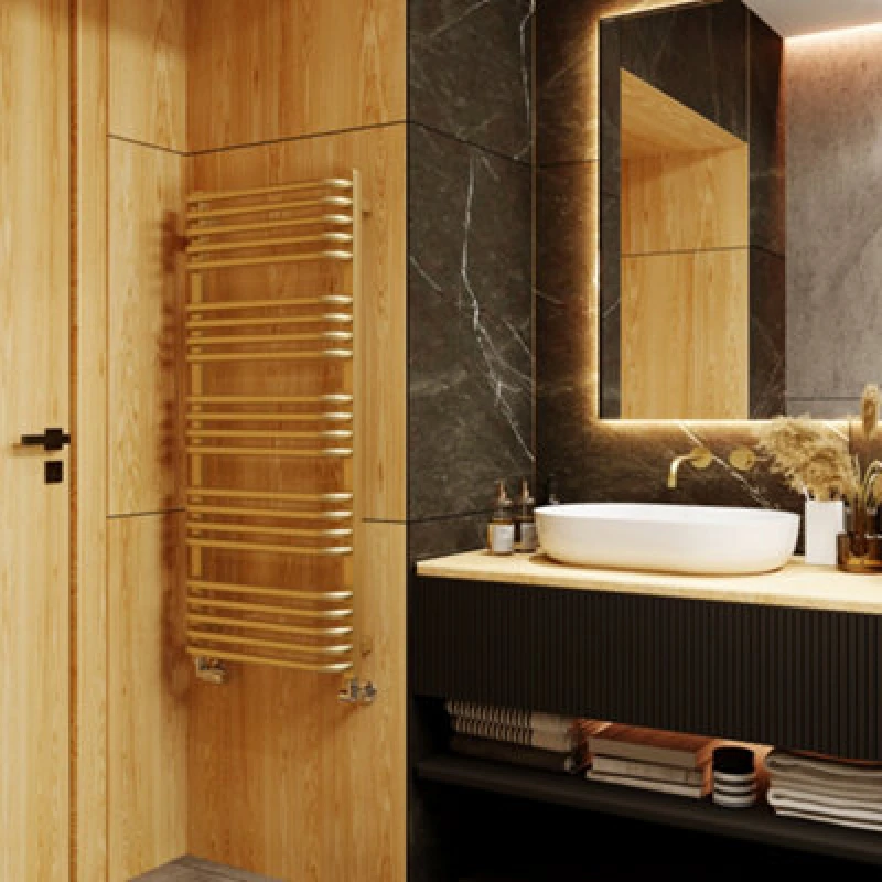 Image of Terma Alex T-Rail Brass Effect Electric & Gas Flat Towel Warmer (W)500mm X (H)1140mm