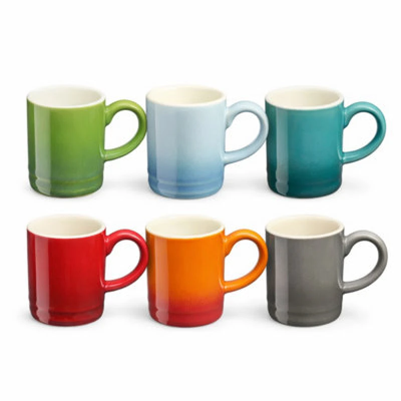 Image of Cooks Professional 6Pc Espresso Coffee Cup Set - Dishwasher & Microwave Safe Colourful Stoneware Graduated Design Mini Mugs 100ml - Multicoloured