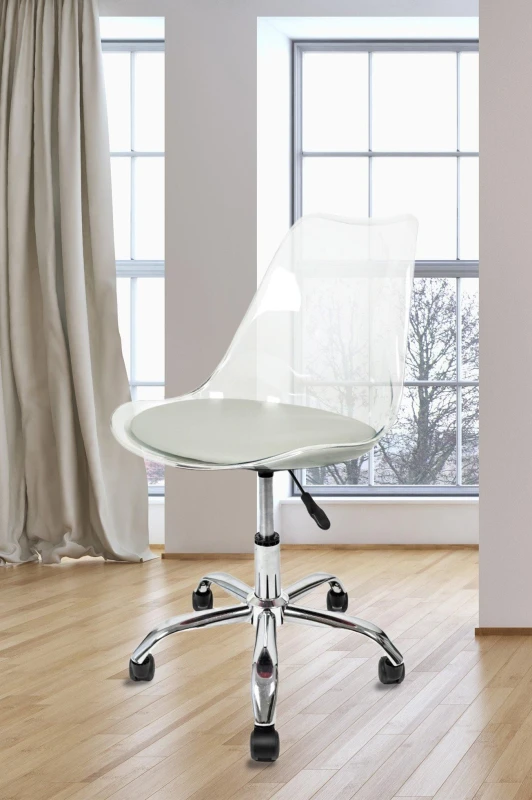 Image of Fusion Living Soho Clear Plastic Dining Chair with Swivel Base in Light Grey Light Grey Unisex