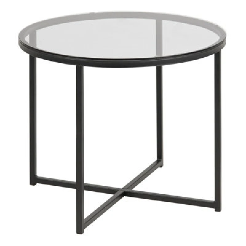 Image of Furniture To Go Cross Round Metal Side Table with Smoked Glass Top Silver unisex