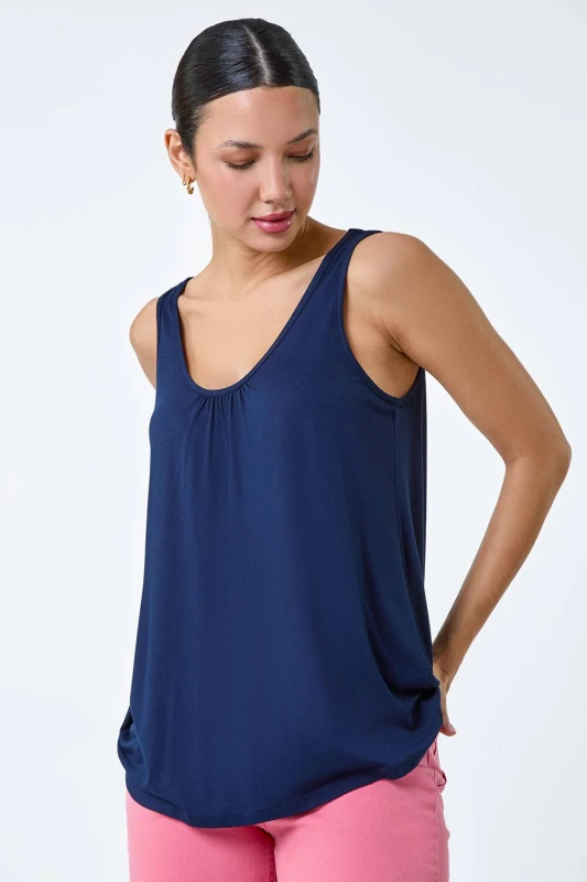 Image of Roman Womens Plain V-Neck Stretch Jersey Vest Top in Navy Size: 14 Navy Female 14