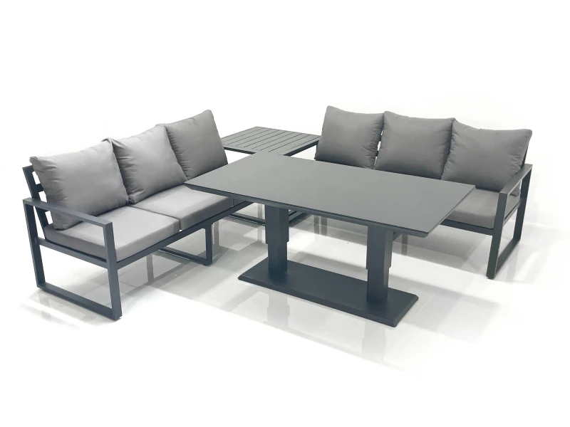 Image of Fimous 6 Seater Aluminium Outdoor Garden Furniture Set with Adjustable Rising Lifting Dining Table 3 Seater Sofa Side Table Dark Grey Dark Grey Unisex