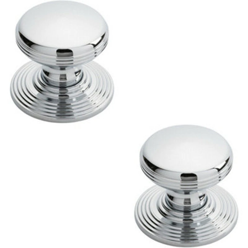 Image of Loops 2x Smooth Ringed Cupboard Door Knob 35mm Dia Polished Chrome Cabinet Handle Multi unisex