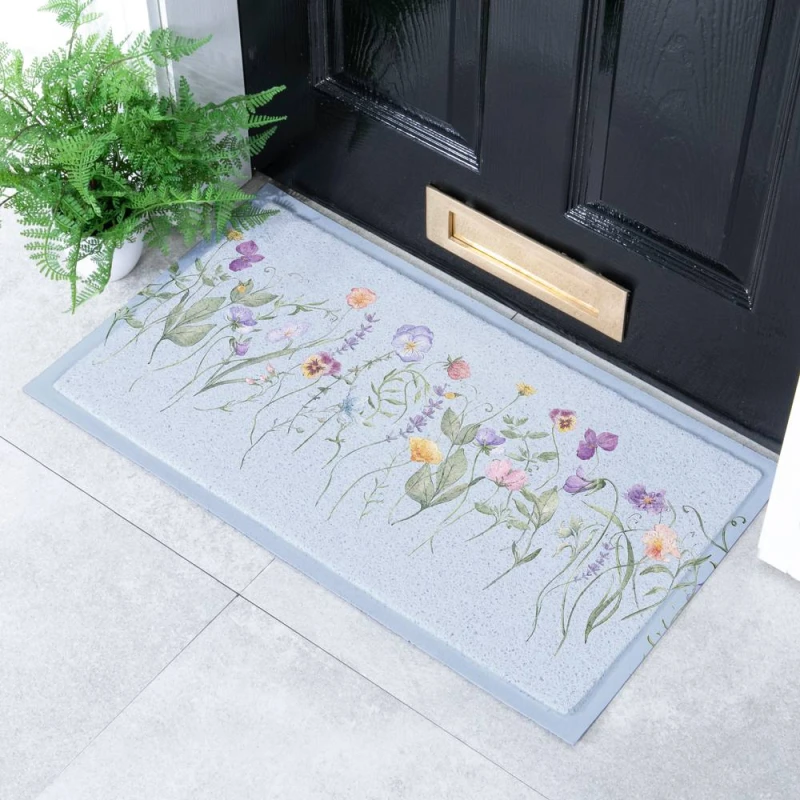 Image of Artsy Mats Blue Wild Flowers Doormat Size: 40cm x 70cm Blue Unisex 40cm x 70 cm