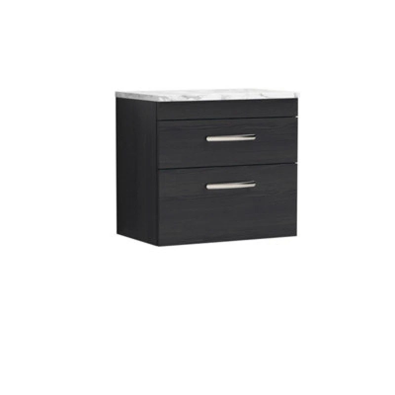 Image of Nuie Athena Wall Hung 2-Drawer Vanity Unit With Laminate Worktop In Black Woodgrain