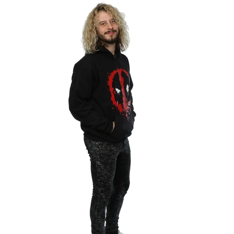 Image of Deadpool Deadpool Men Splat Face Cotton Hoodie in Black Size: Small Black S Male 5063377481150