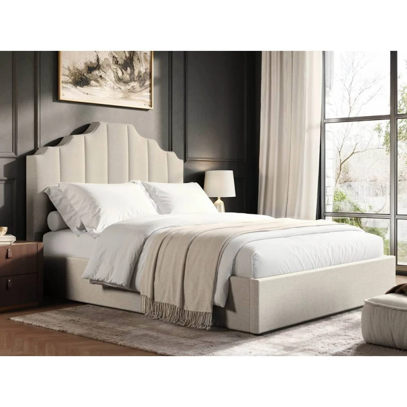 Image of Flair Margot Ottoman Bed Beige Linen Size: Double Beige Unisex Double