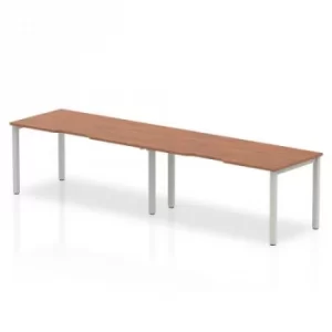Image of Single Silver Frame Bench Desk 1600 Walnut (2 Pod)