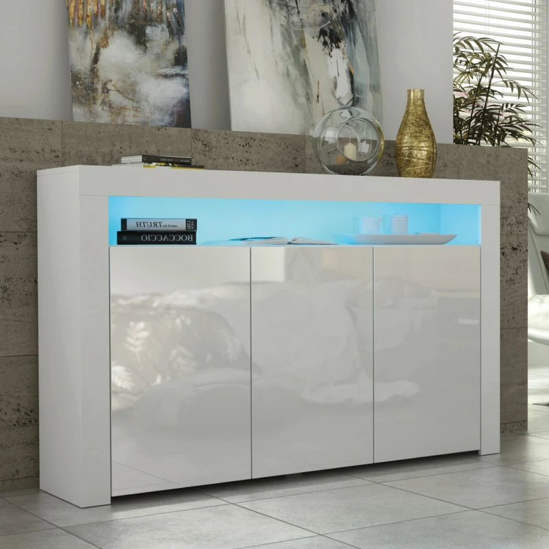 Image of Mex Furniture LTD Sideboard with LED Lighting & Gloss Doors / 155cm in White White Unisex