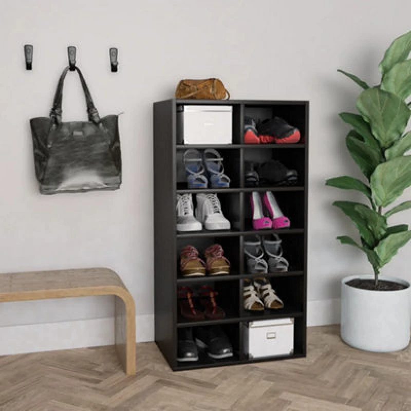 Image of Vidaxl Shoe Rack Black 54X34X100.5cm Engineered Wood