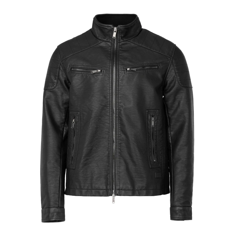 Image of Firetrap Mens Long Sleeve Faux Leather Jacket Black male XS