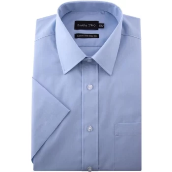 Image of Double Two Plain Short Sleeved Non-Iron Cotton Rich Shirt - Light Blue