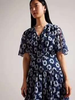 Image of Ted Baker Marllee Fit And Flare Tiered Midi Dress - Blue Size 3=12, Women