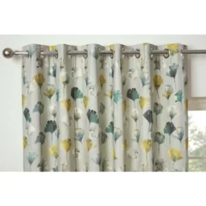 Image of Camarillo Floral Eyelet Curtains 46 x 72' Ochre Ready Made Lined Watercolour Flowers