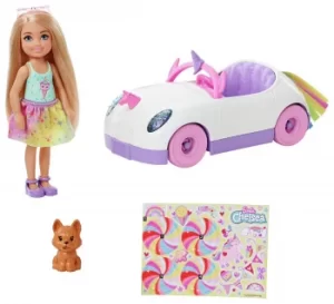 Image of Barbie Chelsea Doll with Unicorn-Themed Car Toy