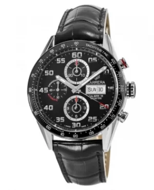 Image of Tag Heuer Carrera Calibre 16 Chronograph Automatic Day-Date Black Leather Strap Mens Watch CV2A1R.FC6235 CV2A1R.FC6235