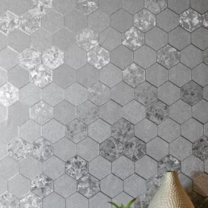 Image of Foil Honeycomb Silver Wallpaper Silver