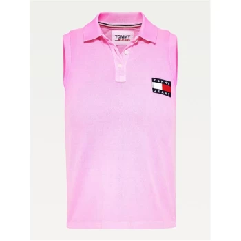 Image of Tommy Jeans Crop Sleeveless Polo Shirt - Pink DAISY TOU