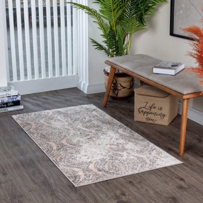 Image of Livabliss Vintage Oriental Boho White/grey Ingrid Area Rug 80 X 150 Cm - Easy Care, Non Shedding, Ideal For Living Room & Bedroom