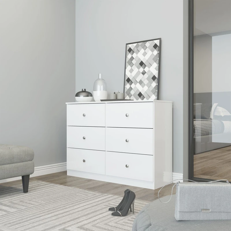 Image of Denver White Gloss 6 Drawer Chest Of Drawers Modern Bedroom Furniture Storage