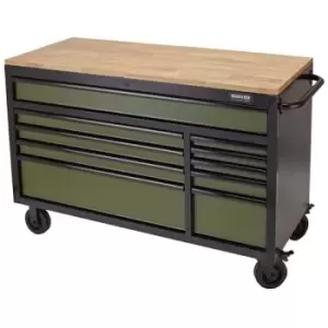 Image of Draper 08236 BUNKER Workbench Roller Tool Cabinet, 10 Drawer, 56", Green