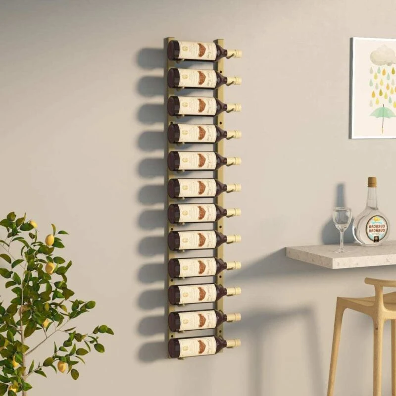 Image of VIDAXL Wall Mounted Wine Rack for 12 Bottles Gold Iron Vidaxl 8720286826942