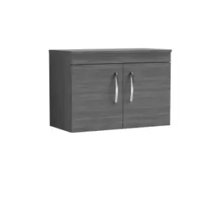 Image of Nuie Athena 800 Wall Hung 2-door Vanity & Worktop - Grey Woodgrain
