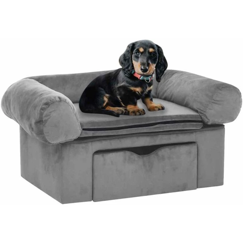 Image of VIDAXL Dog Sofa with Drawer Grey 75x50x38cm Plush Vidaxl 8720286341315