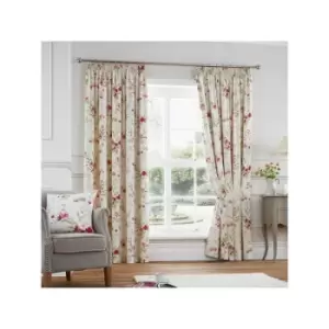 Image of Fusion Jeannie Floral Pencil Pleat Lined Curtains, Red, 90 x 72 Inch