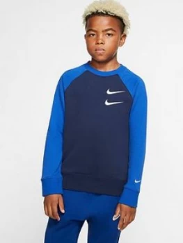Image of Nike Sportswear Older Boys Swoosh Crew Neck Sweater - Navy