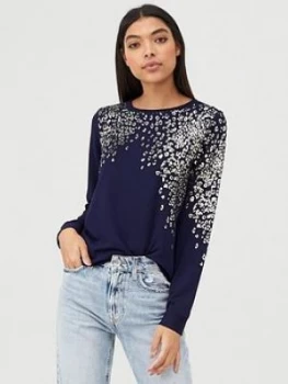 Image of Oasis Foil Printed Sweat Top - Blue, Multi Blue Size M Women